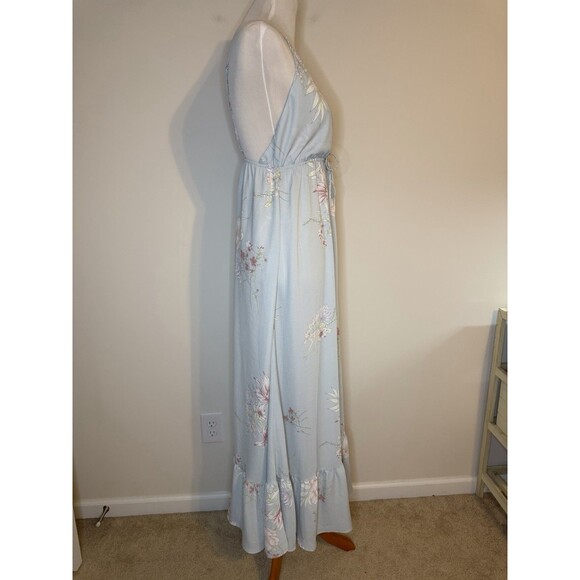 Lulus Endless Vacay Sage Blue Floral Print Surplice Maxi Dress XS - Picture 5 of 10
